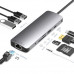 Hub adaptor OKTANE® USB Type-C la 3xUSB3.0, 1xHDMI, 1xPower Delivery, 1xGigabit Ethernet RJ45, 1xAudio Jack 3.5mm, compatibil cu MacBook Pro, MacBook Air, Google Chromecast TV 4K